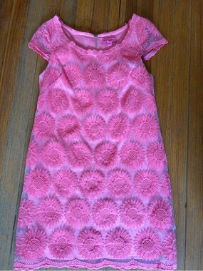 Betsey Johnson Pink Floral Lace Shift Midi Dress